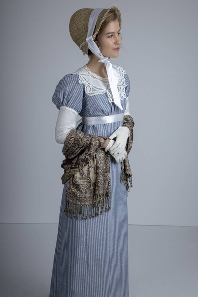 Regency woman in blue dress - Valokuva, kuva