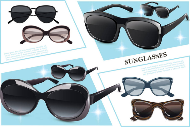 Stylish Fashionable Sunglasses Composition - Vector, Image