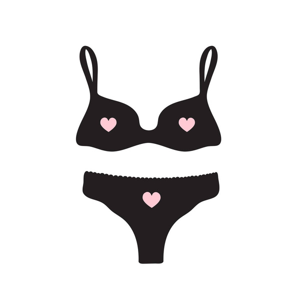 vector, isolated black silhouette of female underwear, bra and underpants  Stock Vector