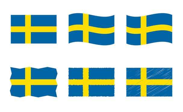 Sweden flag vector illustration set, official colors of Kingdom of Sweden flag - Vector, Image