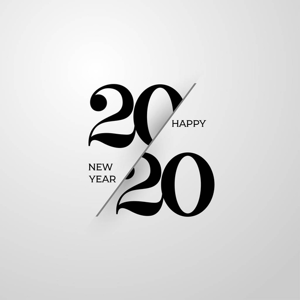 2020 Happy New Year greeting card. Logo numbers black 2020 and text on light background. Vector Illustration. Isolated on white background. - Vector, Image