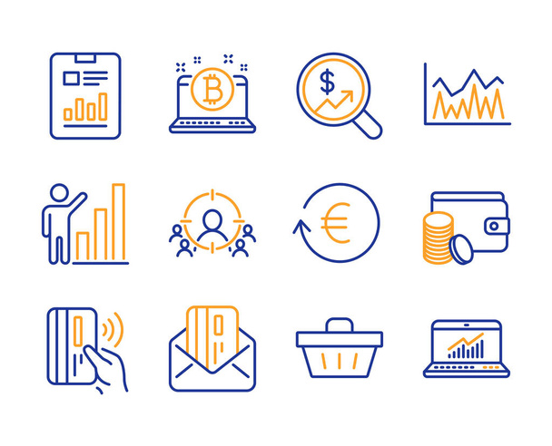 Set di icone per gli investimenti, i grafici e i documenti di report. Contattatore
 - Vettoriali, immagini
