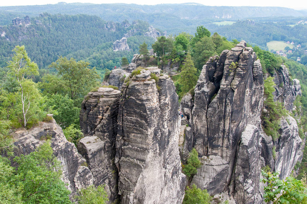 Mountain landscape of Saxon Switzerland. Forest-covered rocks. - Foto, Imagem