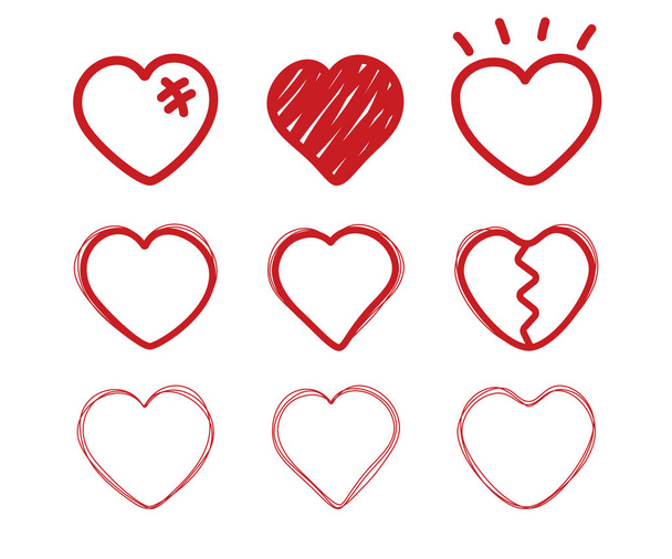 Kalp doodle'ı. Aşk kalplerini çizen skeç. Sevgililer günü simgeleri. V - Vektör, Görsel