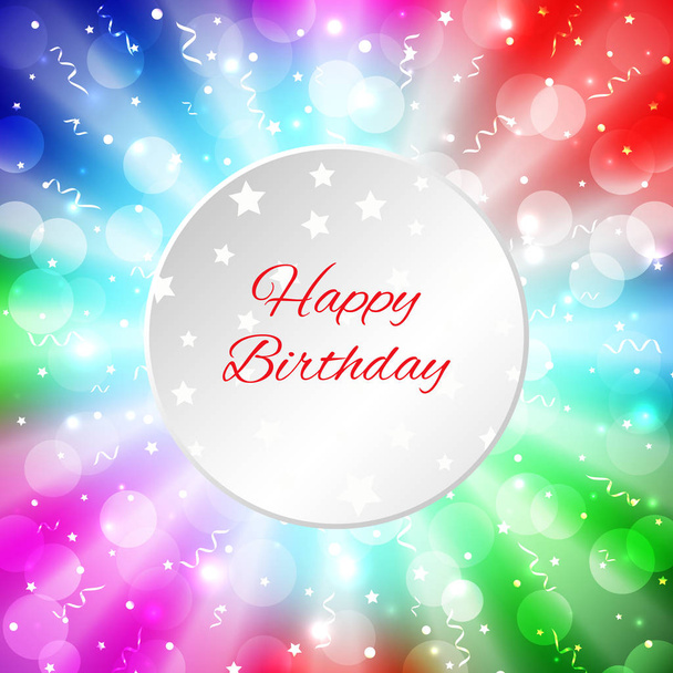 Festive party colorful background with confetti, bokeh and serpentine. Happy birthday card with place for text. Bright multicolor background. Vector greeting card - Vektori, kuva