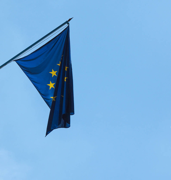 flag of the European Union (EU) over blue sky - Foto, Imagem