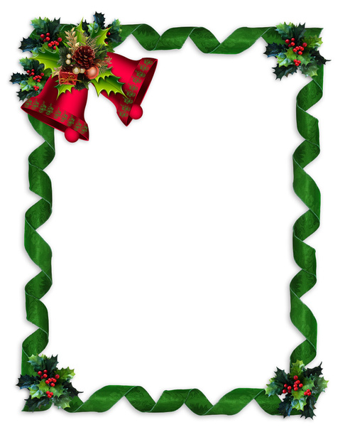 クリスマス国境ホリー、鐘、およびラッピングボックス - 写真・画像