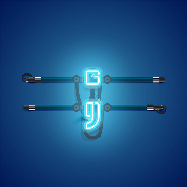 Realistic glowing blue neon charcter, vector illustration - Vektor, Bild