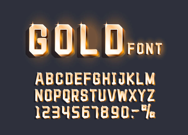 Χρυσό αλφάβητο γραμματοσειρά ρετρό, αριθμό πινακίδα. Vecto - Διάνυσμα, εικόνα