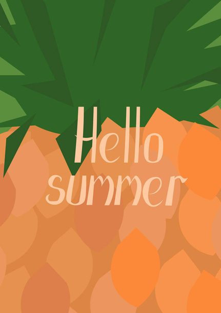 Hello summer. Pineapple background. Vector greeting card, poster - Wektor, obraz