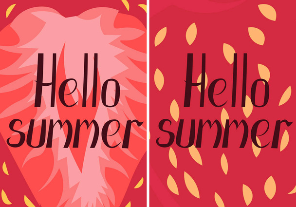 Set of summer vector postcards with strawberries. Sale, discount - Вектор,изображение