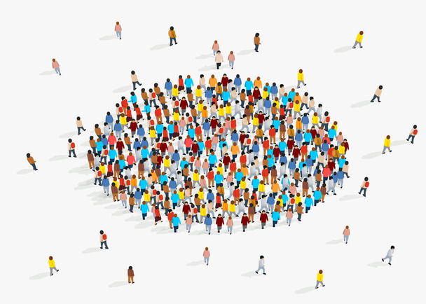 Template for advertising brochure with people crowd in shape of circle. - Vektor, Bild