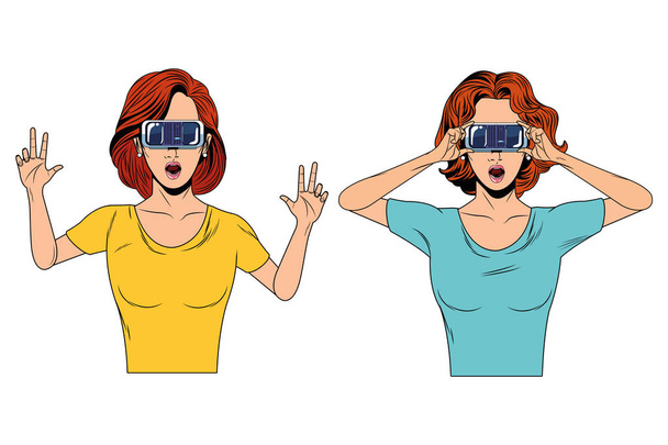 vrouwen met Virtual Reality headset - Vector, afbeelding