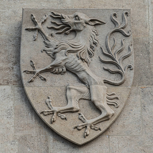 Геральдичний герб як елементи декору на фасаді головного с
 - Фото, зображення