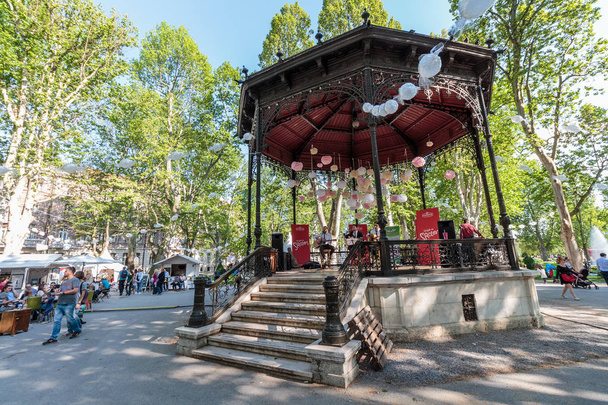 ZAGREB, CROATIA - MAY 07, 2016: Music pavilion on 5th festival of sweets in the park Zrinjevac in Zagreb, Croatia - Photo, Image