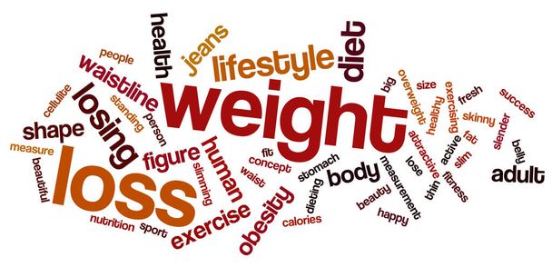 Gewichtsverlust Wort Wolke. Gewichtsverlust Typografie Hintergrund.  - Foto, Bild