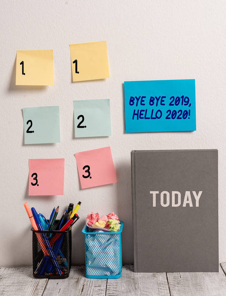 Text sign showing Bye Bye 2019 Hello 2020. Conceptual photo saying goodbye to last year and welcoming another good one. - Photo, Image