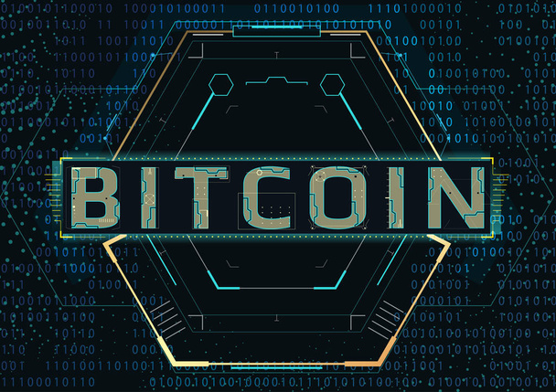 Aufschrift Bitcoin und futuristischer Hintergrund. - Vektor, Bild