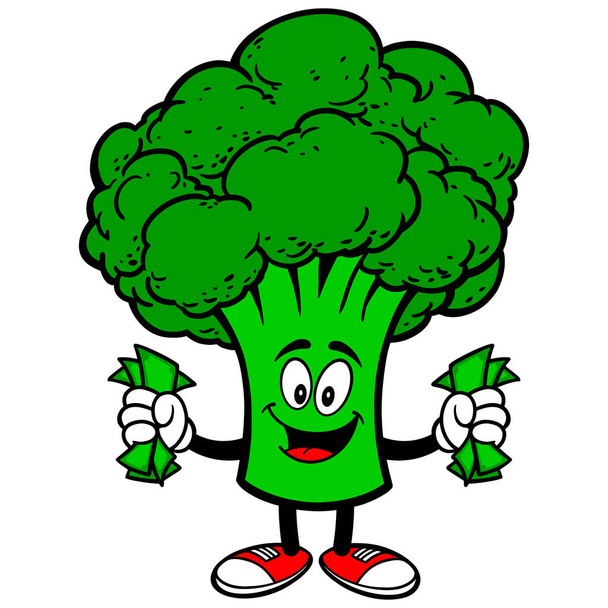 Broccoli with Money - A cartoon illustration of a Broccoli Mascot. - Vector, Image
