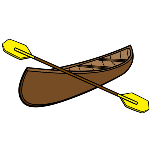 Canoa y paletas - Una ilustración de dibujos animados de una canoa y paletas
. - Vector, Imagen