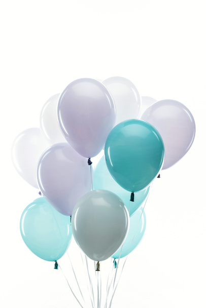 festive blue, purple and white balloons isolated on white - Фото, зображення