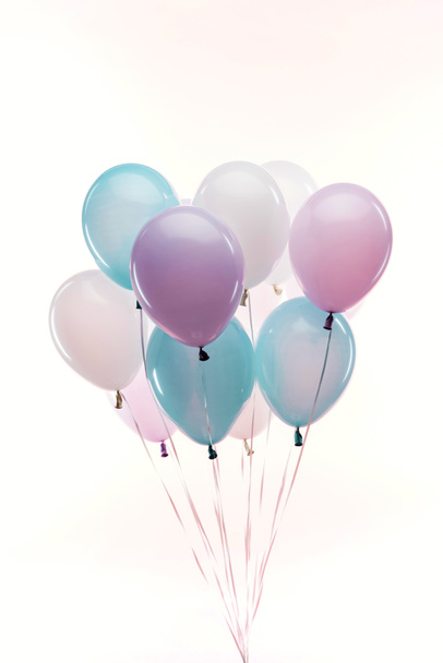decorative blue, purple and white balloons isolated on white - Φωτογραφία, εικόνα