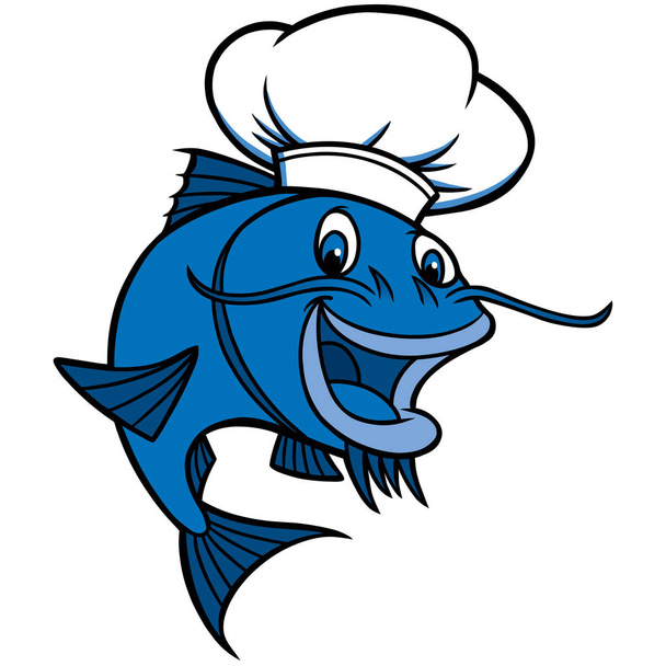 Catfish Chef - Bir Catfish Maskot bir karikatür illüstrasyon. - Vektör, Görsel