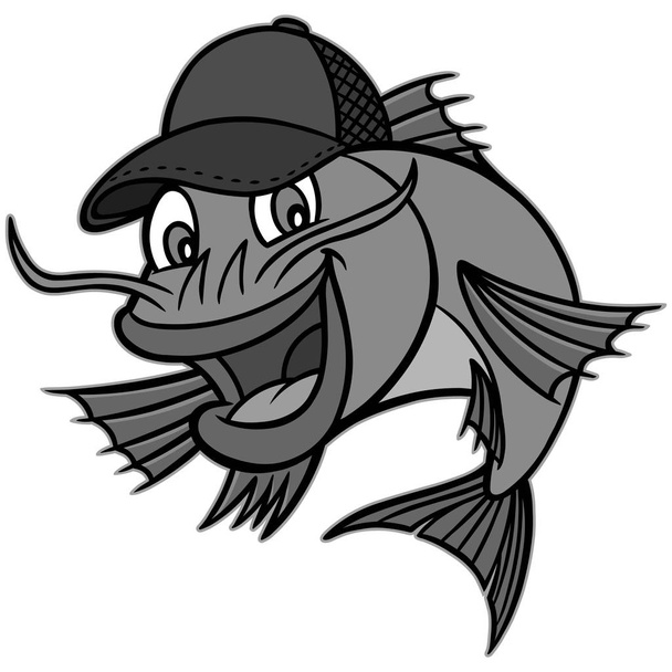 Catfish Mascot Illustration - Una ilustración de dibujos animados de una mascota de bagre
. - Vector, imagen