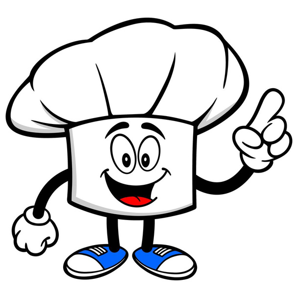 Kochmütze zeigend - eine Zeichentrickillustration eines Kochmützen-Maskottchens. - Vektor, Bild