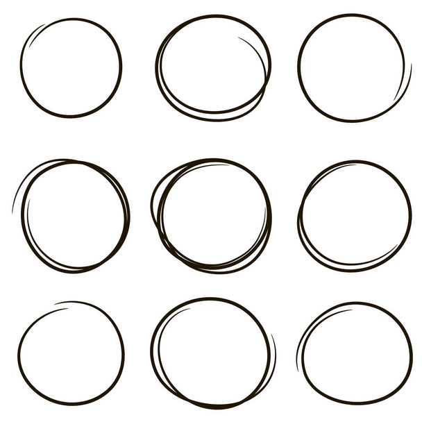 Set van handgetekende krabbelcirkels - Vector, afbeelding