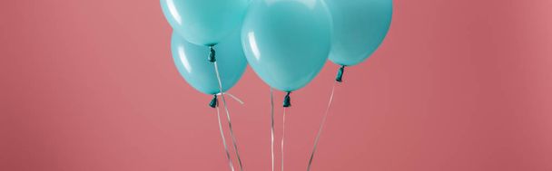 bright party decorative balloons on pink background, panoramic shot - Фото, зображення
