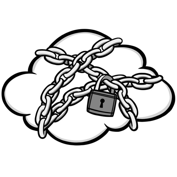 Cloud Security Lock Illustration-een cartoon illustratie van een Cloud Security concept. - Vector, afbeelding