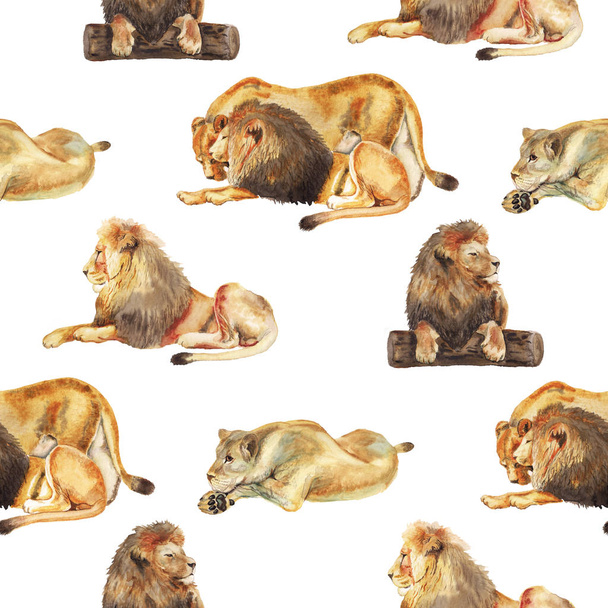 Seamless pattern with watercolor lions. - Photo, image