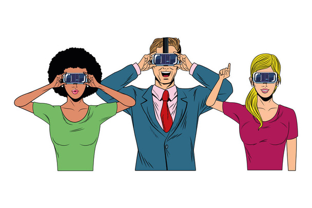 Gruppe von Menschen mit Virtual-Reality-Headset - Vektor, Bild