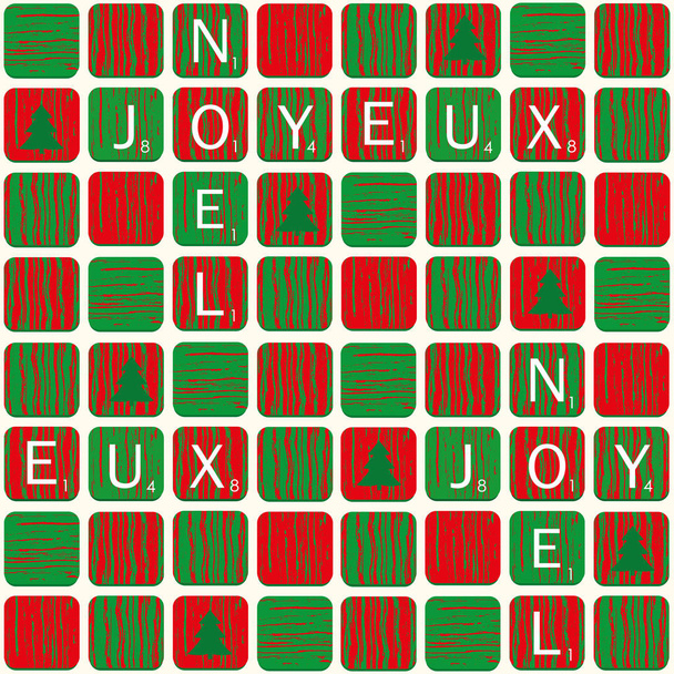 Joyeux noel diseño navideño en rojo y verde textura scrabble estilo azulejo con árboles de Navidad. Patrón de vector sin fisuras. Ideal para artículos de papelería de Navidad, regalos, tela, embalaje
 - Vector, Imagen