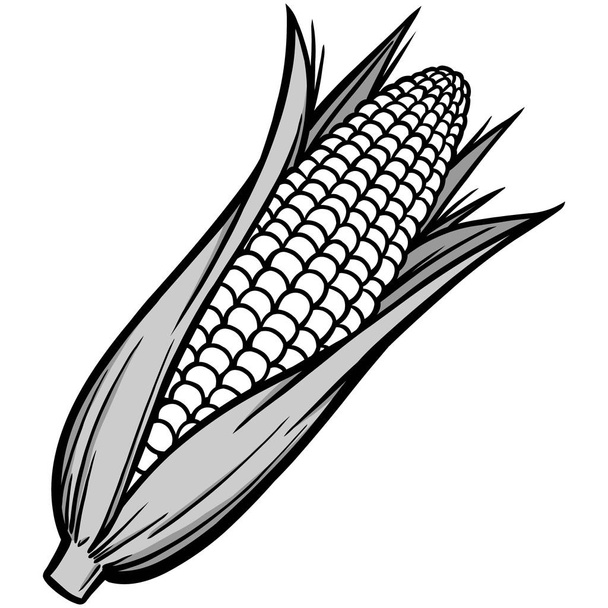 Maïs op de kolf illustratie-een cartoon illustratie van een stukje maïs op de COB. - Vector, afbeelding