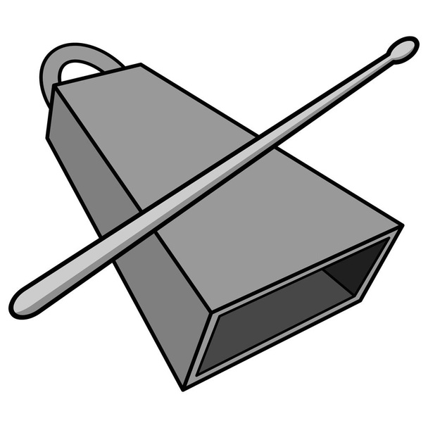 Cowbell and Drumstick Illustration- Una ilustración de dibujos animados de un Cowbell and Drumstick
. - Vector, Imagen