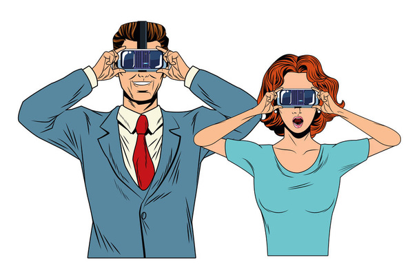 Paar trägt Virtual-Reality-Headset - Vektor, Bild