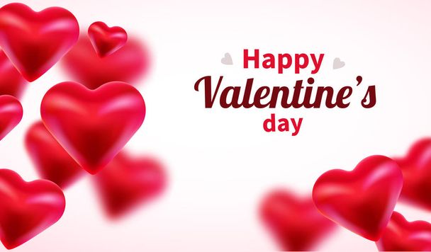 Valentines Day background with red 3d hearts. Cute love banner or greeting card. Place for text. Happy valentines day. - Вектор, зображення