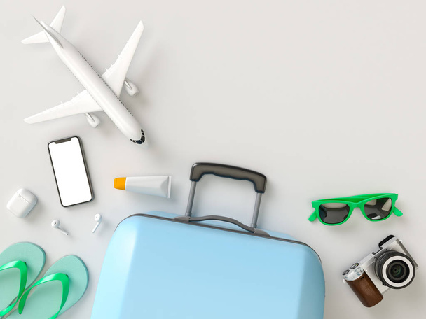 Different travel things for mockups and flatlay style. 3D model render visualization illustration - 写真・画像