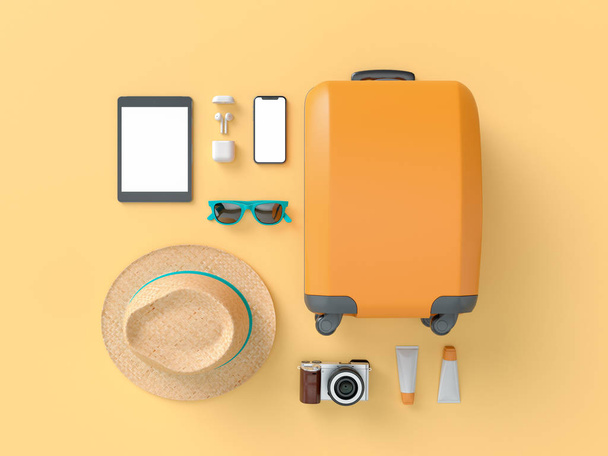 Different travel things for mockups and flatlay style. 3D model render visualization illustration - Фото, зображення