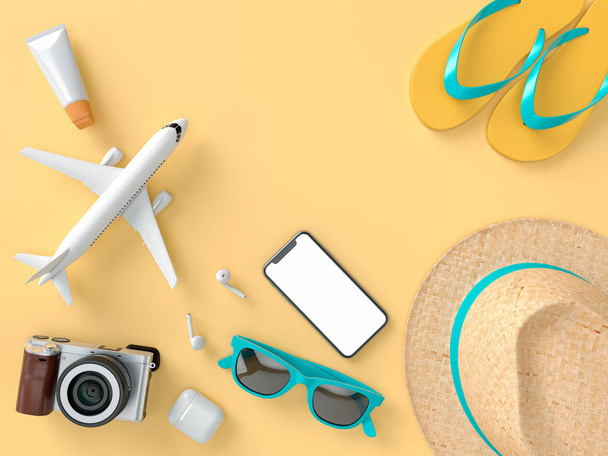 Different travel things for mockups and flatlay style. 3D model render visualization illustration - Fotó, kép