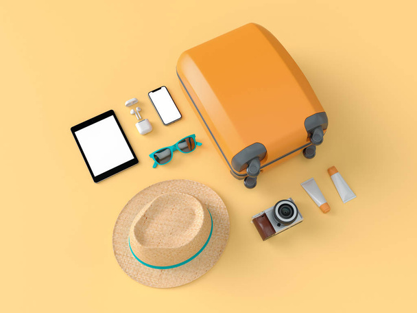Different travel things for mockups and flatlay style. 3D model render visualization illustration - Foto, afbeelding