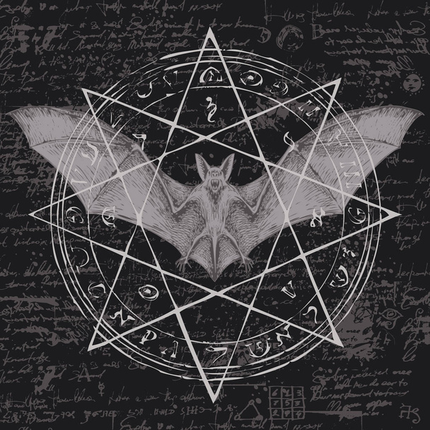 окультний банер з кажаном з відкритими крилами і зіркою
 - Вектор, зображення