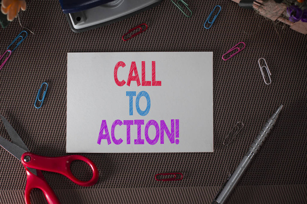 Scrittura concettuale a mano che mostra Call To Action. Business foto testo esortazione a fare qualcosa per raggiungere lo scopo con il problema
. - Foto, immagini