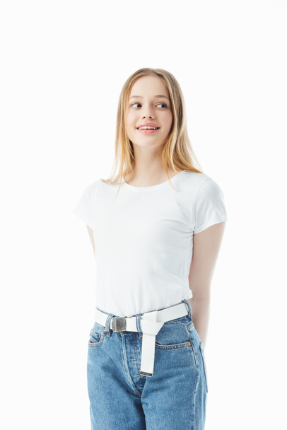 happy teenage girl looking away isolated on white - Photo, image