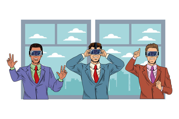 men with virtual reality headset - Vector, Image