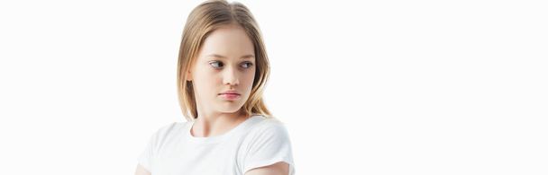 offended teenage girl looking away isolated on white, panoramic shot - Foto, immagini