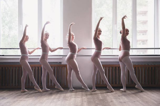 Young graceful female ballet dancers dancing at training studio - Valokuva, kuva