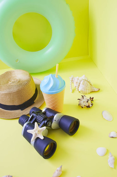 Summer vacations bright yellow wall background - Photo, Image